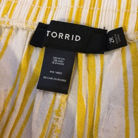 Torrid Linen Pants Pull On Wide Leg Stretch High Rise Women Size 2X Yellow White - Picture 8 of 13
